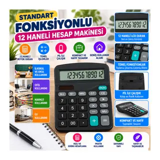 Standart Fonksiyonlu 12 Haneli Geniş LCD Ekran,Pill Masaüstü Hesap Makinesi (adet fiyatıdır)