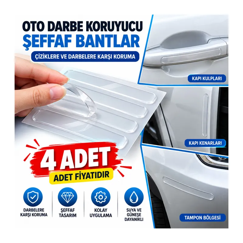 Oto Darbe Koruyucu Şeffaf Kendiliğinden Yapışkanlı Bantlar 4 Adet