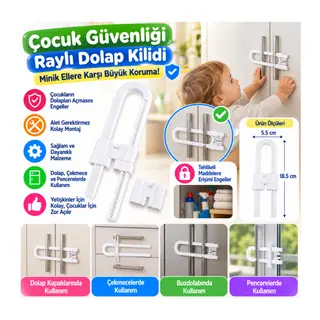 Bebek Çocuk Çekmece ve Dolap Koruma Raylı Güvenlik Sistemi Emniyet Kilidi