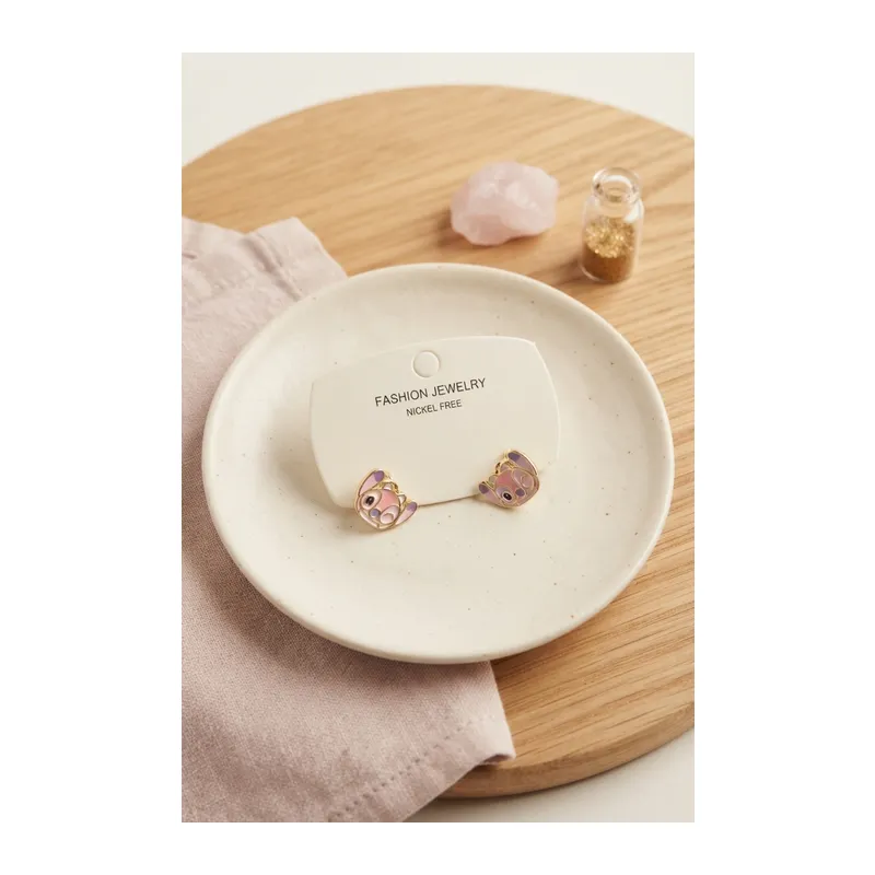Pirinç Gold Renk Pembe Stiç Model Çocuk Küpe