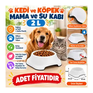 Silikon Kaydırmaz Taban Plastik Kedi ve Köpek Mama ve Su Kabı 2 L (adet fiyatıdır)
