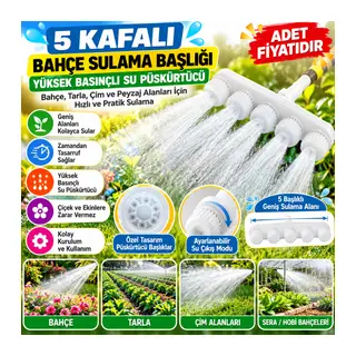 5 Kafalı Peyzaj Bahçe Tarla Çim Sulama Başlığı Yüksek Basınçlı Su Püskürtücü Hortum Aparatı(adet fiyatıdır)