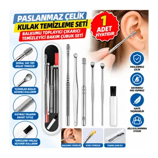 6 Parça Paslanmaz Çelik Kulak Balmumu Toplayıcı Çıkarıcı Temizleyici Bakımı Çubuk Seti