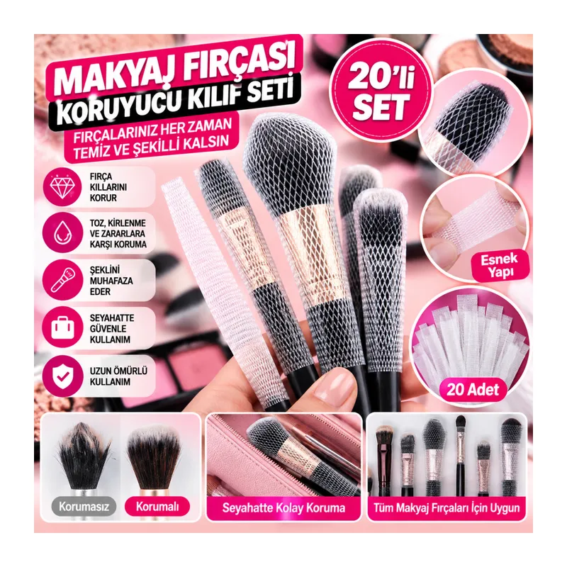 Makyaj Far Allık Kontür Eyeliner Fırça Malzemeleri Ürünleri Koruyucu File Kapak Örgü Kılıf S