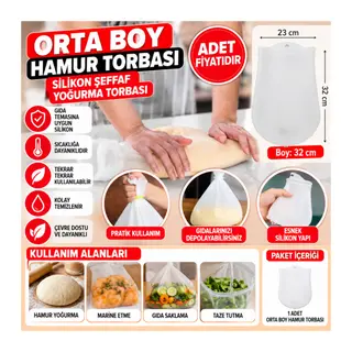 Orta Hamur Torbası Silikon Şeffaf Hamur Yoğurma Torbası Ekmek Makarna Mantı Hamuru Kolay (adet fiyatıdır)