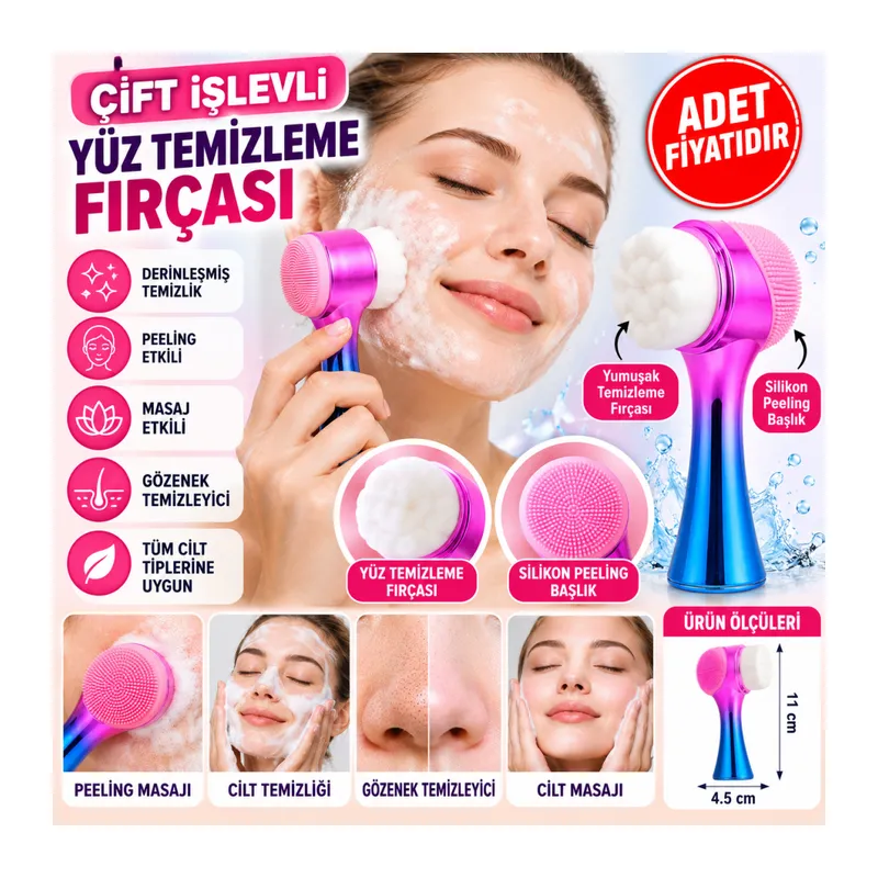 Çift İşlevli Renkli Cilt Yüz Temizleme Fırçası Peeling Masaj Etkili Gözenek Temizleyici Alet (adet fiyatıdır)