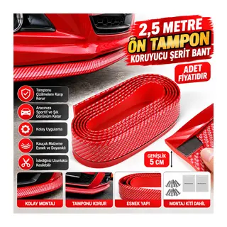 Kırmızı Renkli 2,5 Metre Araba Oto Ön Tampon Koruyucu Kauçuk Pratik Tampon Şerit Bant Döşeme