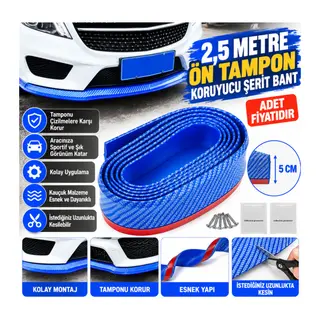 Mavi 2,5 Metre Araba Oto Ön Tampon Koruyucu Kauçuk Pratik Tampon Şerit Bant Döşeme Kiti (adet fiyatıdır)