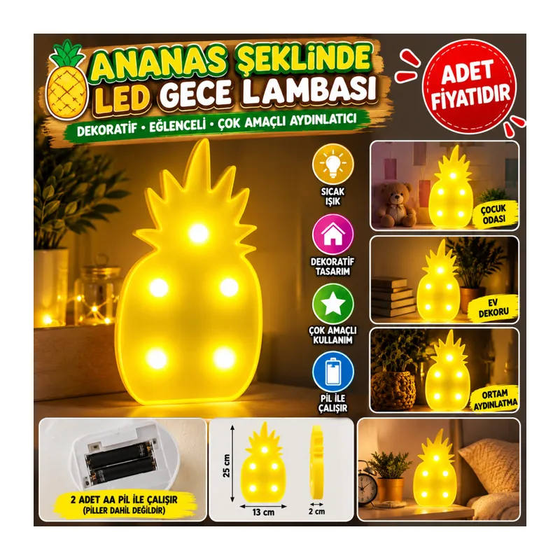 Ananas Şeklinde Ledli Dekoratif Eğlenceli Çocuk Gece Lambası