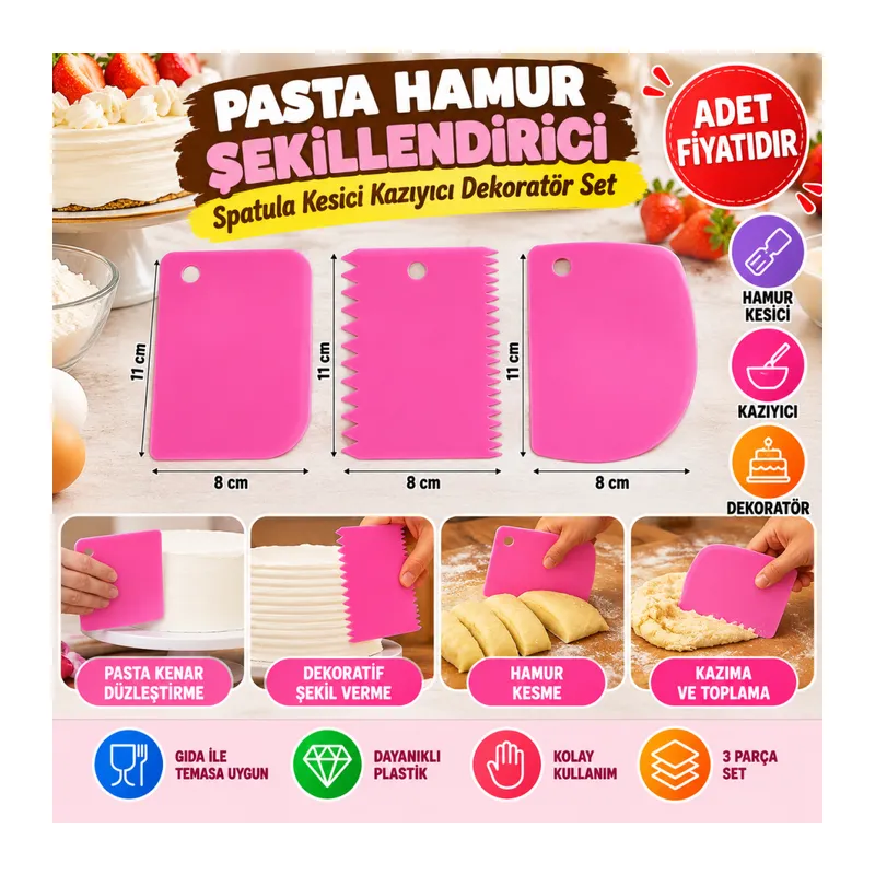 Pasta Hamur Şekillendirici Spatula Kesici Kazıyıcı Dekoratör Set