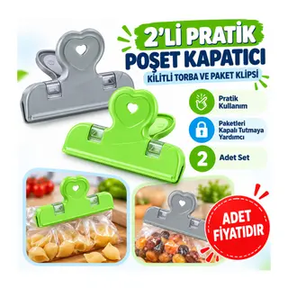 2li Pratik Torba Paket Ve Poşet Kapatıcı Kilitli Klips Mandal