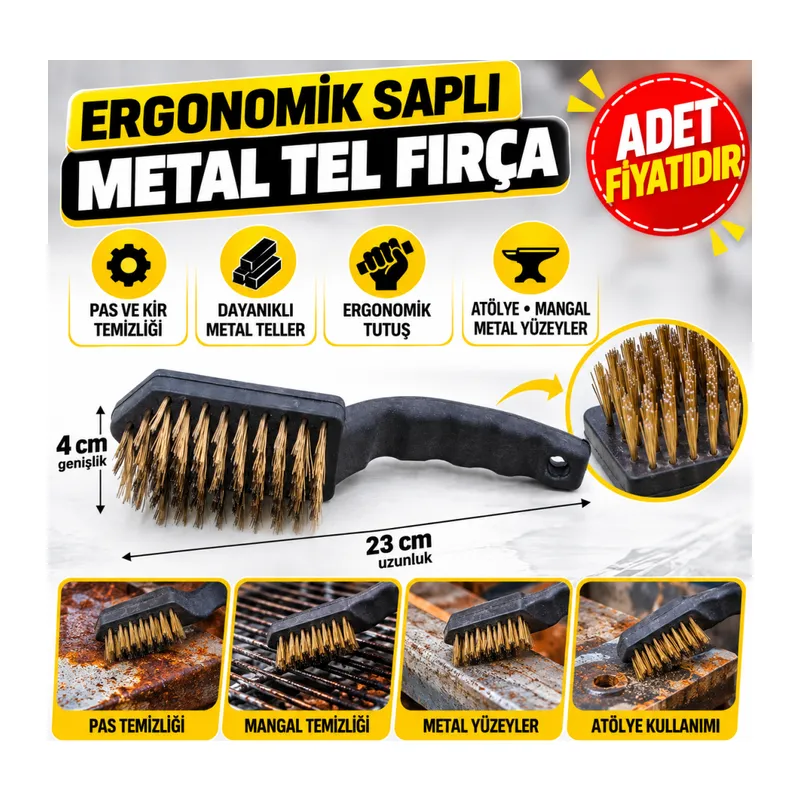 Metal Tel Fırça Plastik Saplı Pas Kir Sökme Temizleme Fırçası (adet fiyatıdır)