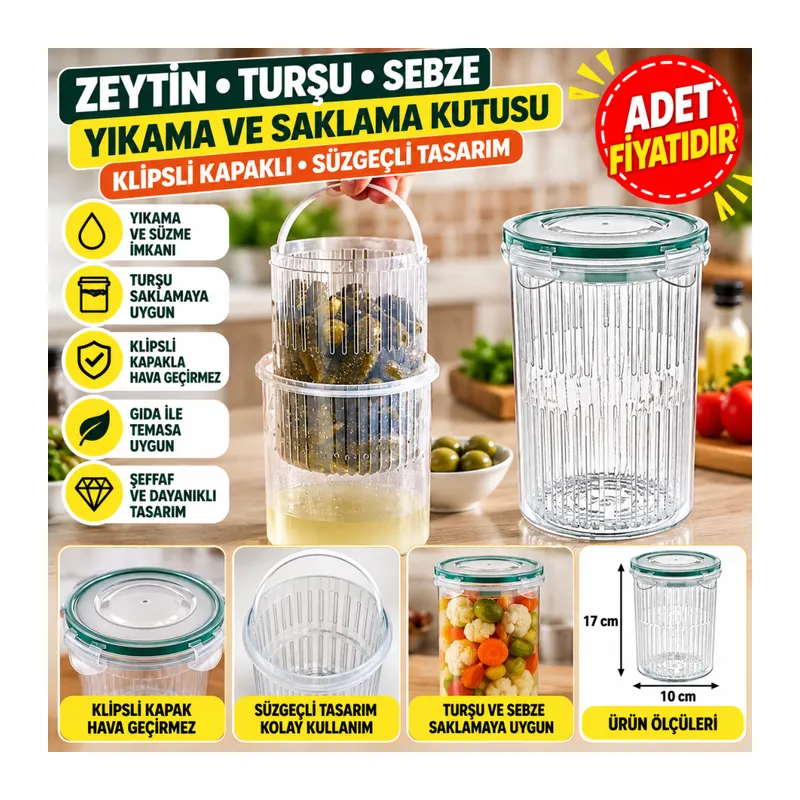 Zeytin Turşu Sebze Yıkama Kutusu Klipsli Kapaklı Saklama Kabı (adet fiyatıdır)