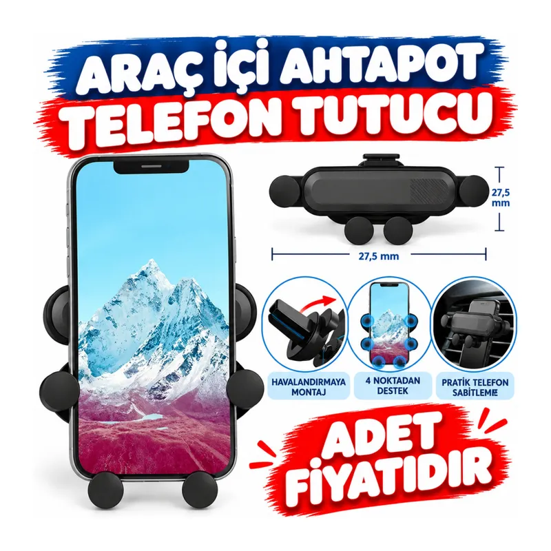 4 Nokta Destekli Araç İçi Cep Telefonu Sabitleyici Tutucu Aparat (adet fiyatıdır)