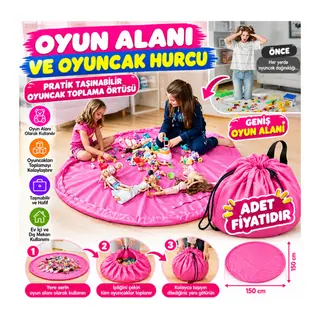 Pratik Taşınabilir Pembe Oyuncak Toplama Örtüsü Oyun Parkı Hurcu (adet fiyatıdır)