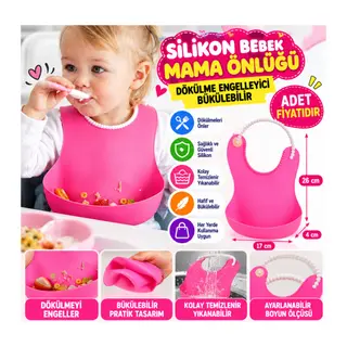 Çocuk Bebek Mama Önlüğü Dökülme Engelleyici Bükülebilir Pembe (adet fiyatıdır)
