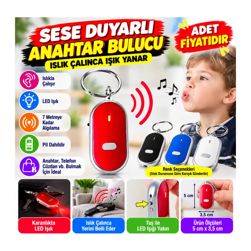 Anahtar Bulucu Anahtarlık Sese Duyarlı Işıklı Anahtarlık Aparat (adet fihyatıdır)