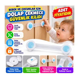 Bebek ve Çocuklar İçin Dolap Çekmece Emniyet Güvenlik Kilidi (adet fiyatıdır)