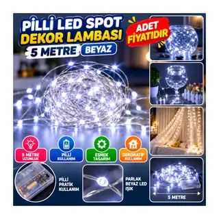 Pilli 5 metre Dekoratif Peri Led Beyaz Aydınlatma Süsleme Lambası (adet fiyatıdır)