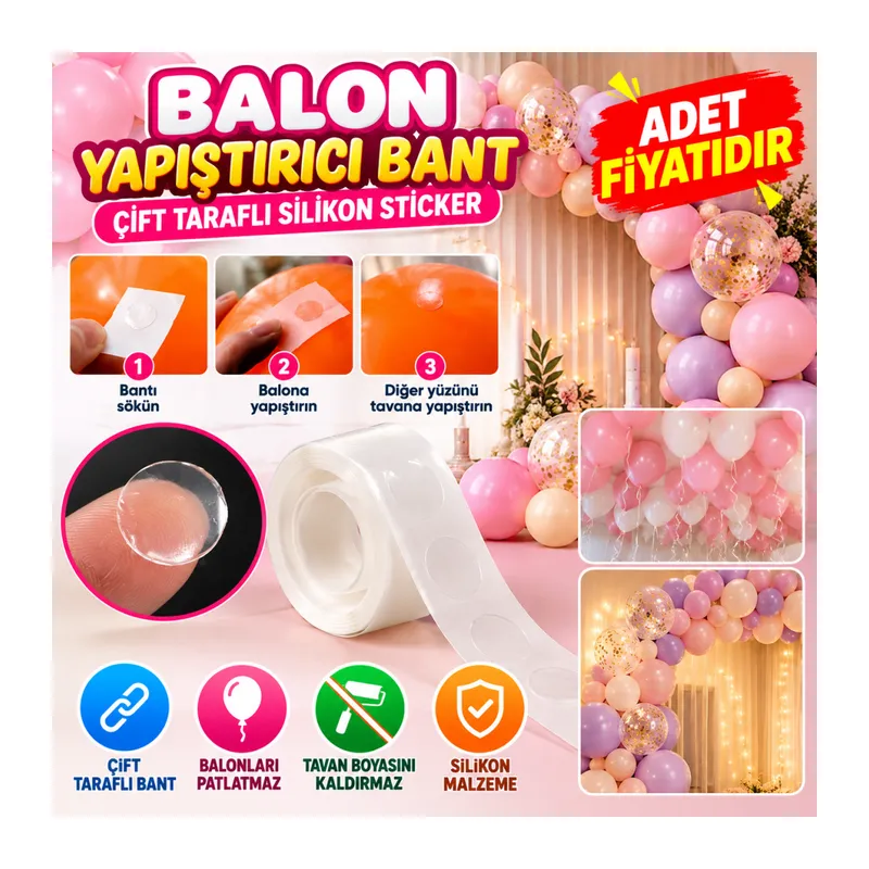 Damla Model Çift Taraflı Yapışkan Balon Yapıştırıcısı (adet fiyatıdır)
