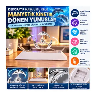 Dekoratif Masa Üstü Obje Manyetik Kinetik Orbital Dönen Yunuslar