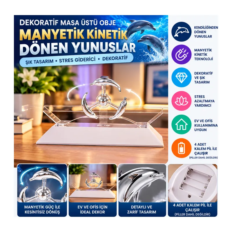 Dekoratif Masa Üstü Obje Manyetik Kinetik Orbital Dönen Yunuslar