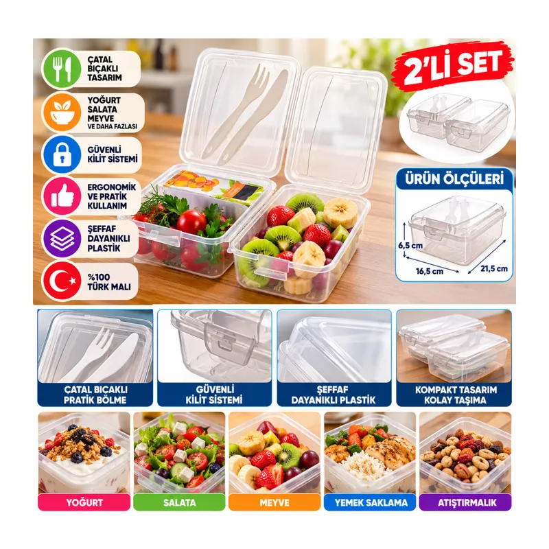 Ergonomik Asorti Çatal Bıçaklı Pratik Yoğurt Saklama Kabı