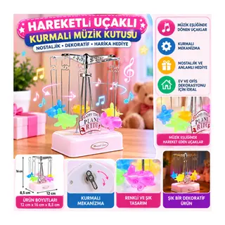 Hareketli Uçaklı Kurmalı Hediyelik Küçük Müzik Kutusu Aleti