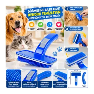 Kendini Temizleyen Kedi Köpek Tüy Bakım Tarağı Tüy Alıcı Tarak