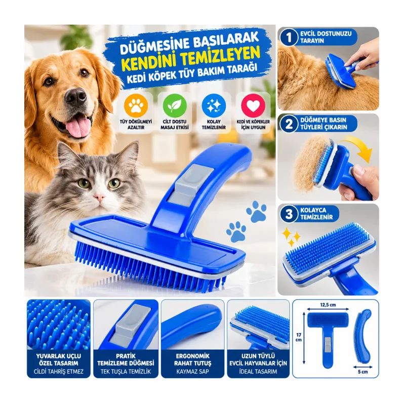 Kendini Temizleyen Kedi Köpek Tüy Bakım Tarağı Tüy Alıcı Tarak