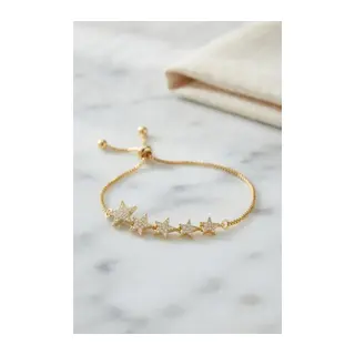 Sıralı Yıldız Model Gold Renk Zirkon Taşlı Asansörlü Kadın Bileklik