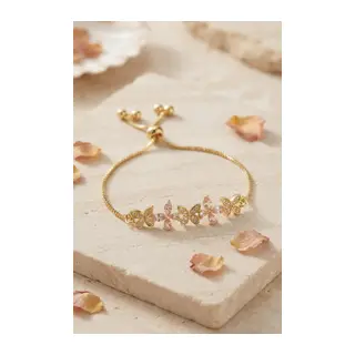 Kelebek Model Gold Renk Zirkon Taşlı Asansörlü Kadın Bileklik