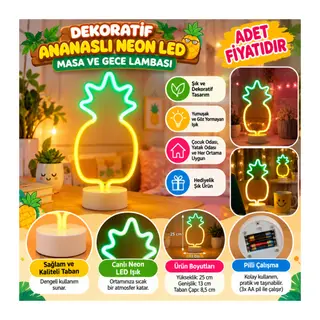 Dekoratif Ananaslı Neon Led Masa Ve Gece Lambası Hediyelik Lamba