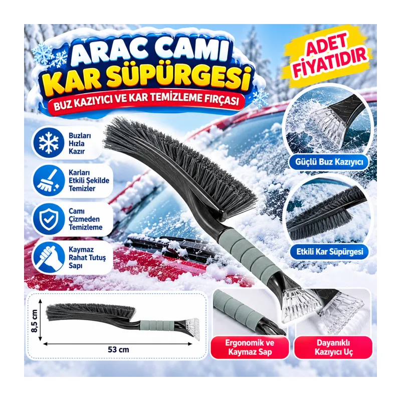 Araç Camı Kar Süpürgesi Buz Kazıyıcı ve Kar Temizleme Fırçası (adet fiyatıdır)