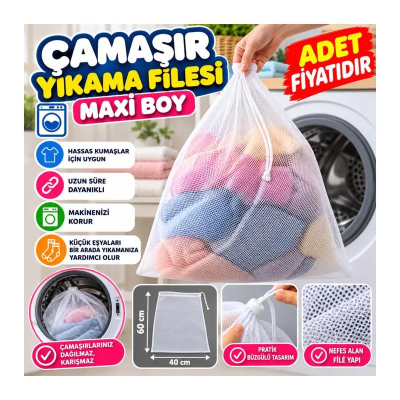 Çamaşır Yıkama Filesi Kirli Filesi Maxi 40x60 cm (adet fiyatıdır)