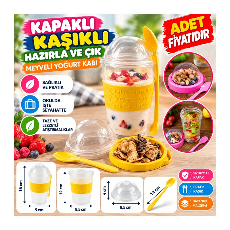 Taken Go Kapaklı Kaşıklı Pratik Taşınabilir Meyveli Yoğurt Kabı
