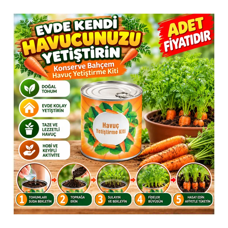 Konserve Bahçem Evde Konservede Havuç Yetiştirme Büyütme Kiti