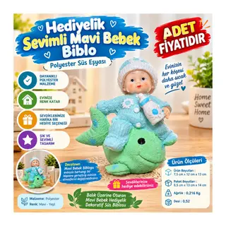 Hediyelik Sevimli Mavi Bebek Biblo Polyester Süs Eşyası (adet fiyatıdır)