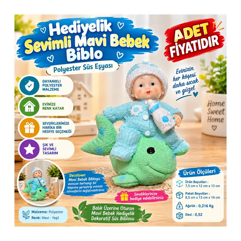 Hediyelik Sevimli Mavi Bebek Biblo Polyester Süs Eşyası (adet fiyatıdır)