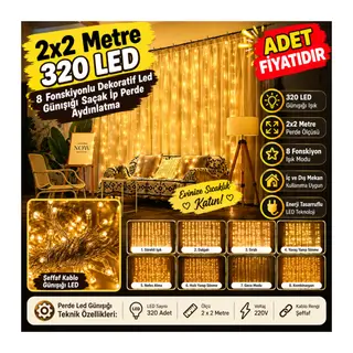2x2 Metre 320 Led 8 Fonskiyonlu Dekoratif Led Günışığı Perde (adet fiyatıdır)