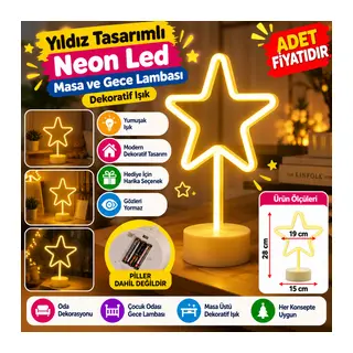 Yıldız Tasarımlı Neon Led Masa Ve Gece Lambası Dekoratif Işık (adet fiyatıdır)