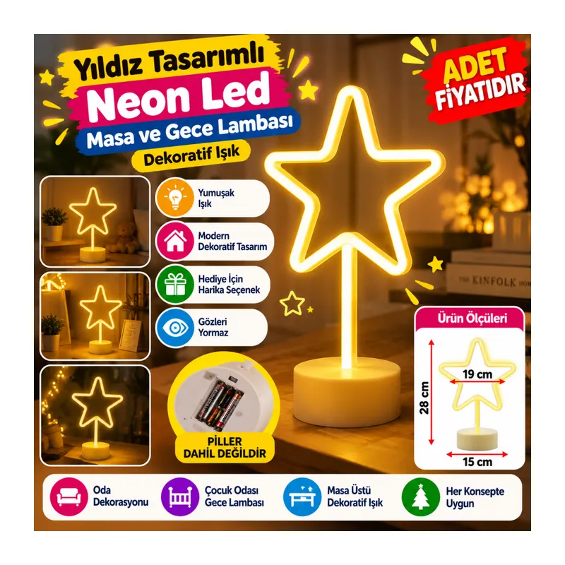 Yıldız Tasarımlı Neon Led Masa Ve Gece Lambası Dekoratif Işık (adet fiyatıdır)