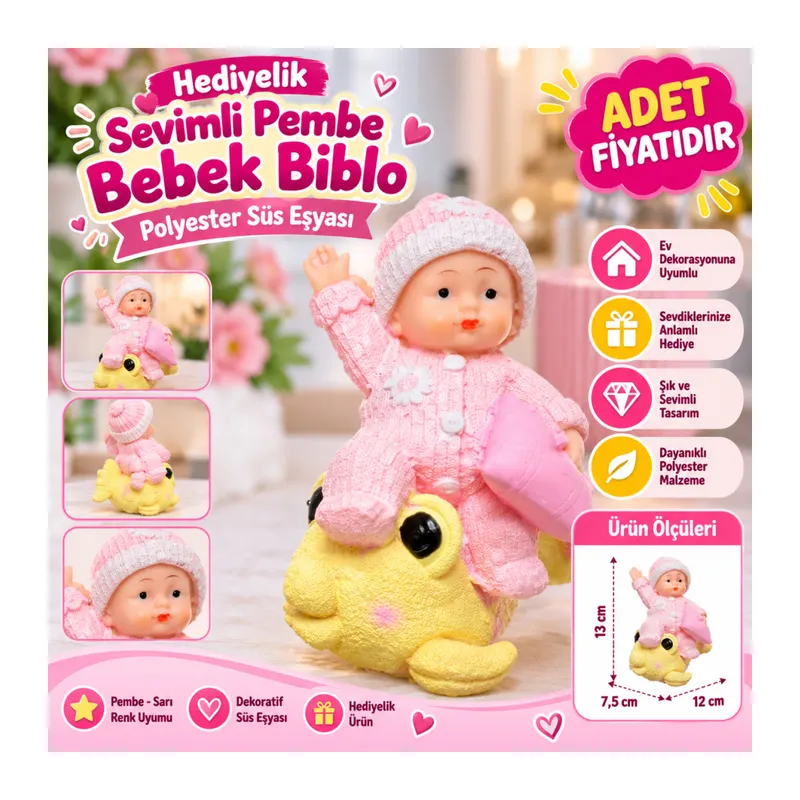 Hediyelik Sevimli Pembe Bebek Biblo Polyester Süs Eşyası (adet fiyatıdır)