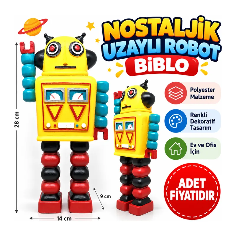 Nostaljik Sevimli Uzaylı Robot Şeklinde Figür Biblo (adet fiyatıdır)