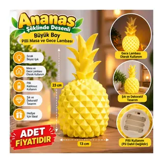 Ananas Şeklinde Desenli Büyük Boy Pilli Masa ve Gece Lambası (adet fiyatıdır)