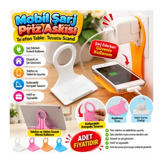 Universal Mobil Şarj Priz Askısı ve Telefon Tablet Tutucu Stand (adet fiyatıdır)