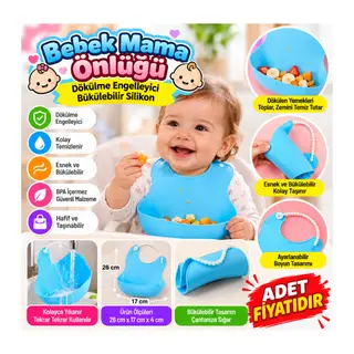 Çocuk Bebek Mama Önlüğü Dökülme Engelleyici Bükülebilir Mavi (adet fiyatıdır)