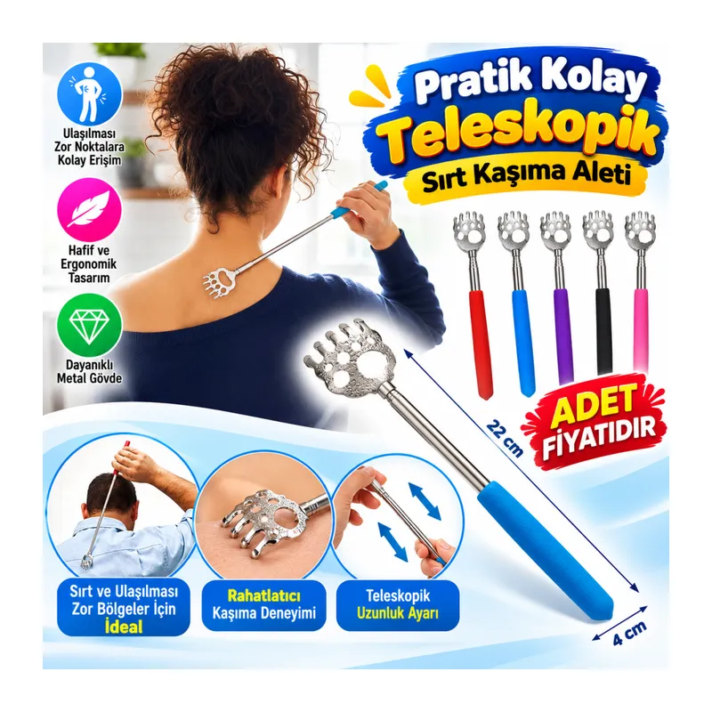 Pratik Kolay Teleskopik Metal Sırt Kaşıma Kaşağı Aleti Aparatı(adet fiyatıdır)