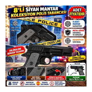 8 li Siyah Mantar Koleksiyon Polis Tabancası (adet fiyatıdır)