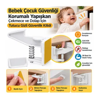 Bebek Çocuk Güvenliği Korumalı Yapışkan Çekmece ve Dolap İçin Tutucu Gizli Güvenlik Kilidi